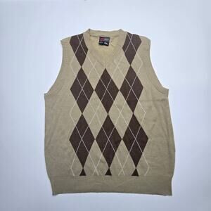 South Pole XXL Oversized Argyle Sweater Vest Tan Brown Preppy Y2K Knit